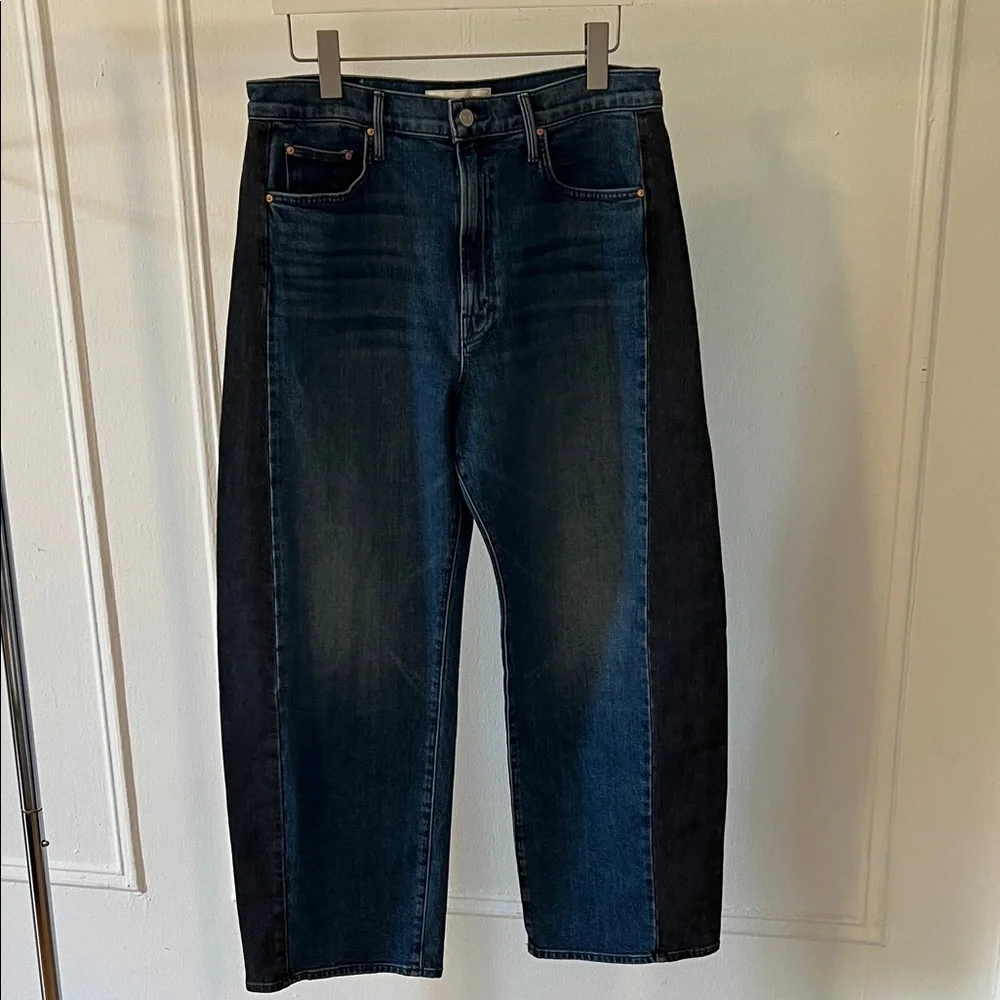 MOTHER Women's Two-Tone Blue Barrel Leg Jeans - Picture 2 of 6